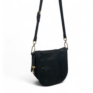 Fossil Black Leather Crossbody Flap Saddle Bag